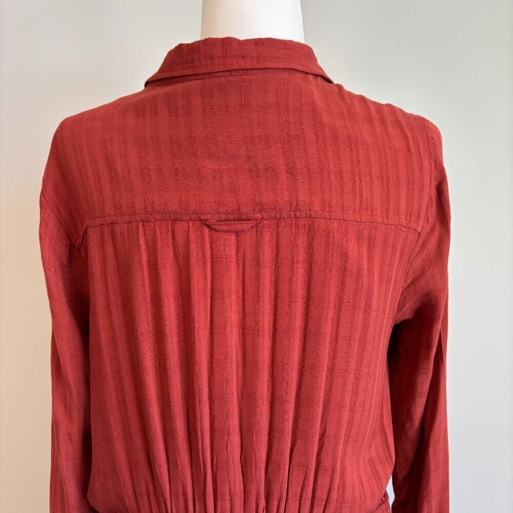 Maeve Anthropologie Bloomsbury Tie Shirt Dress Midi Chic Western Red Size 12 - Picture 11 of 13